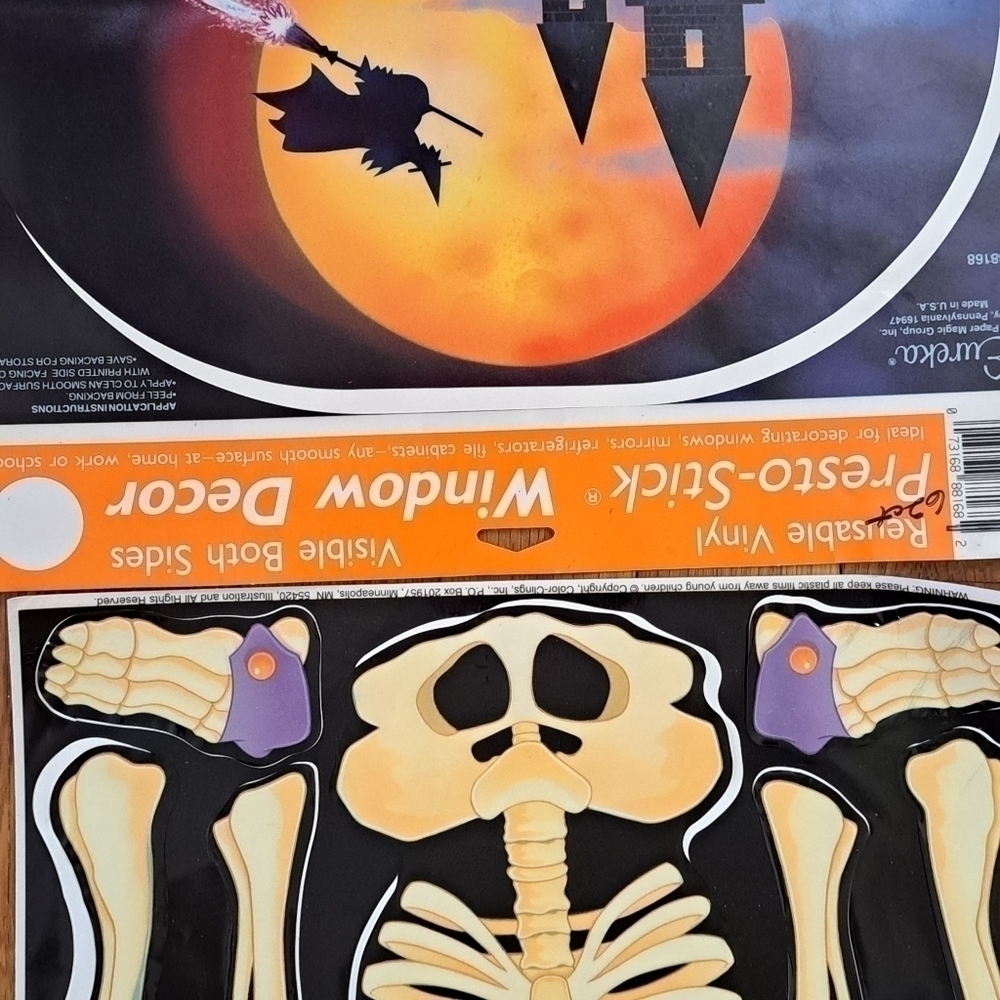 Vintage Halloween Window Clings Lot of 4 Sheets Witch Ghost Skeleton Pumpkin - Picture 7 of 16